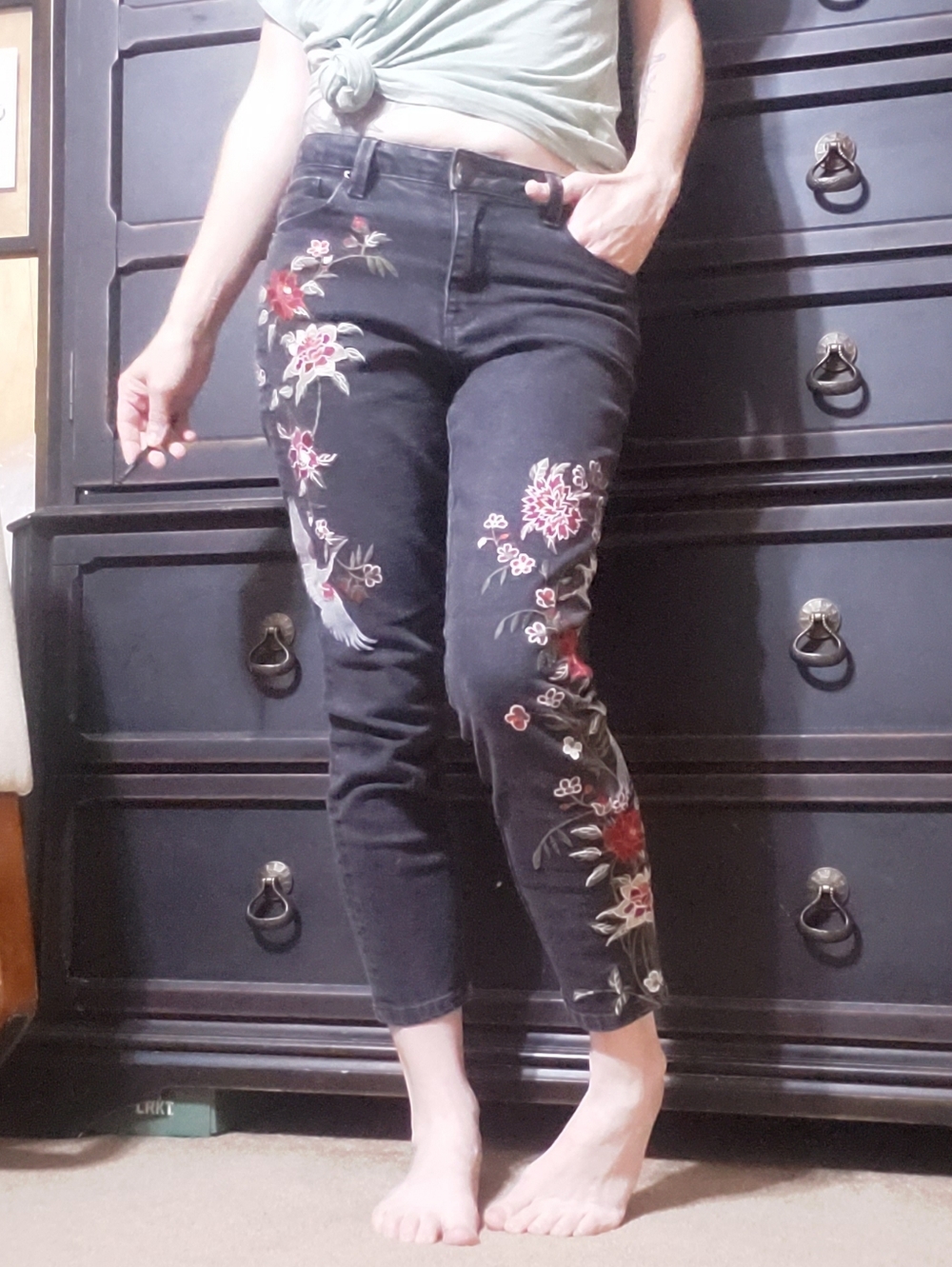 Nanette Lepore - Dark Skinny Jeans with Beautiful Embroidery - Picture 2 of 15